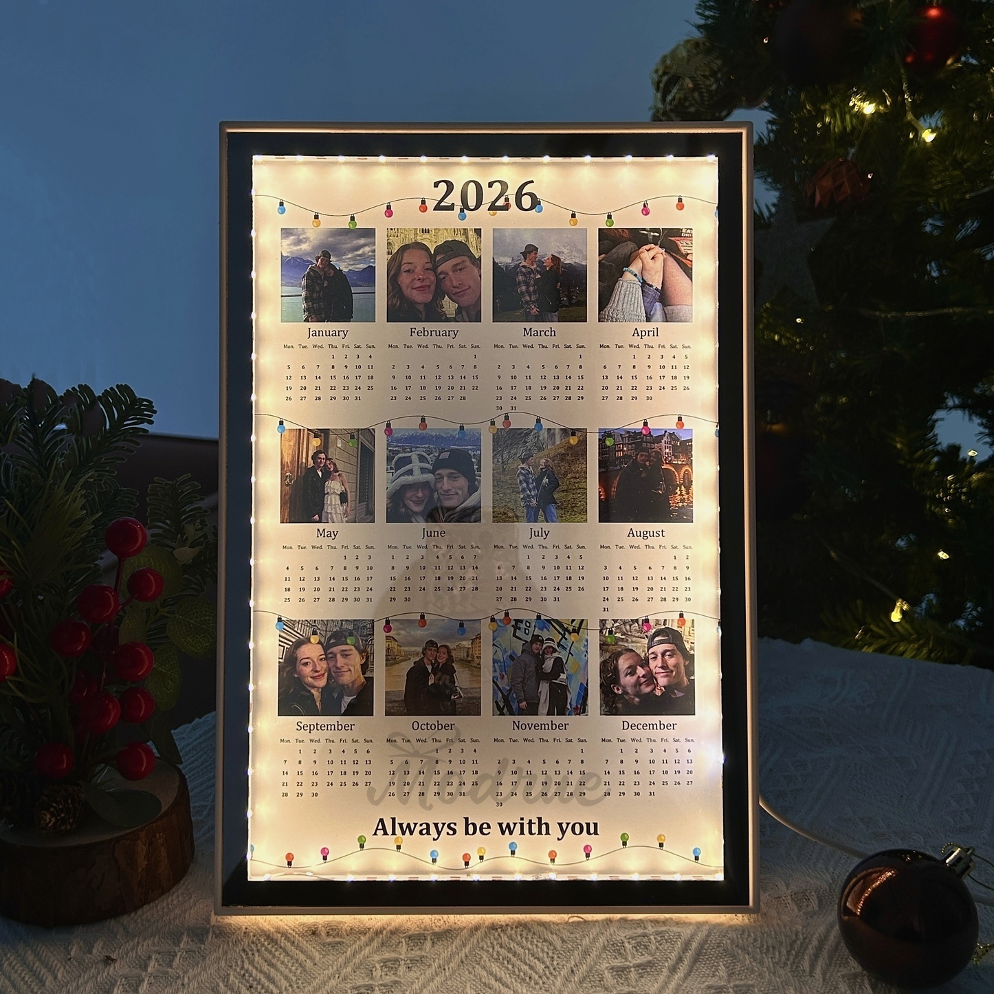 Personalized 2026 Calendar Mirror Light Box with Photo