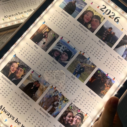 Personalized 2026 Calendar Mirror Light Box with Photo
