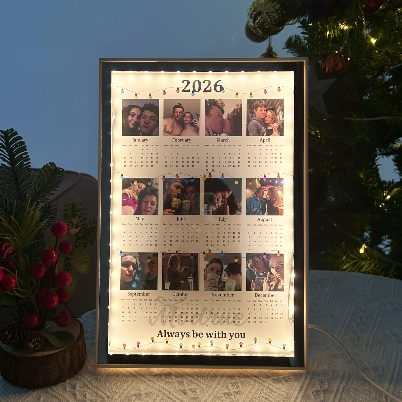 Personalized 2026 Calendar Mirror Light Box with Photo