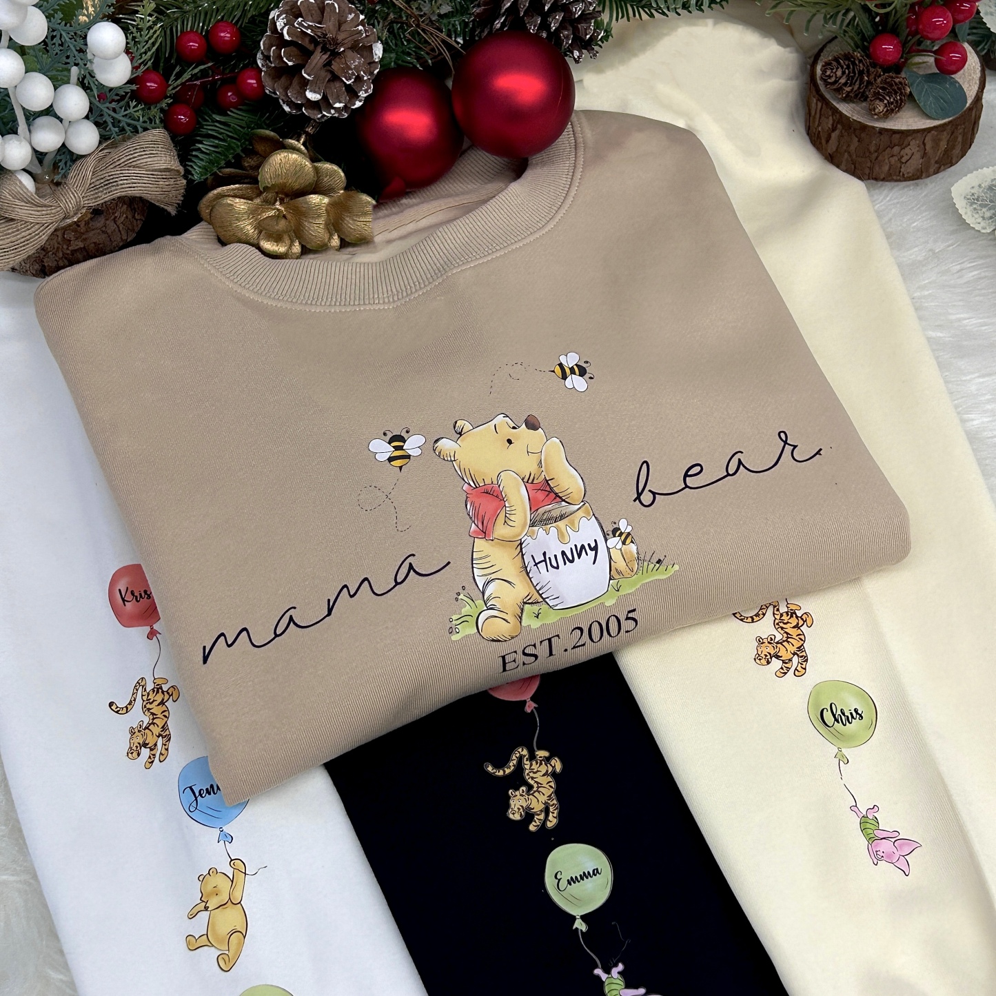 Custom Mama Bear Sweatshirt, Mama Est with Kid Name on Sleeve Sweatshirt