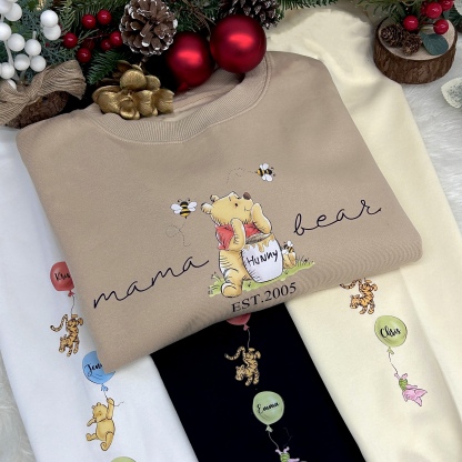 Custom Mama Bear Sweatshirt, Mama Est with Kid Name on Sleeve Sweatshirt