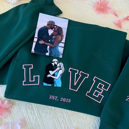 Personalized Embroidered Photo Couple LOVE Est Year Sweatshirt