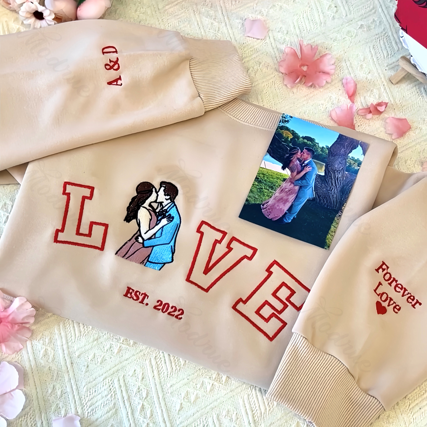 Personalized Embroidered Photo Couple LOVE Est Year Sweatshirt
