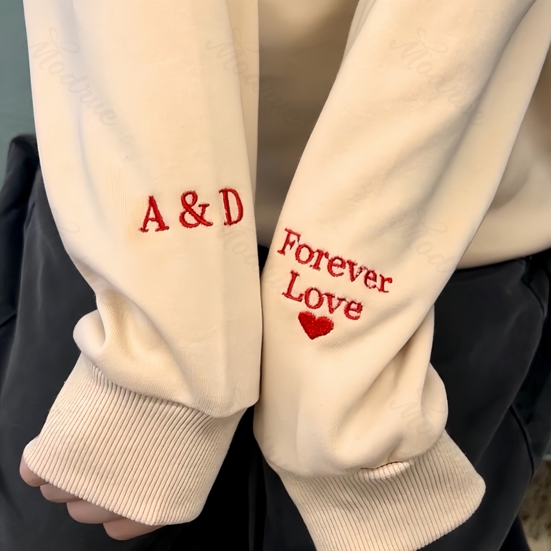 Personalized Embroidered Photo Couple LOVE Est Year Sweatshirt