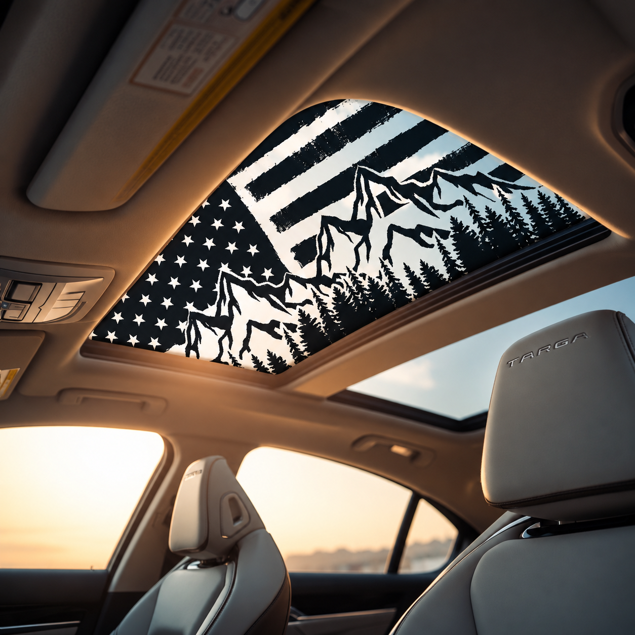 American Flag Mountains Sun Roof Car Decal