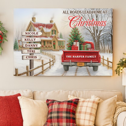 Custom Christmas Truck Family Canvas