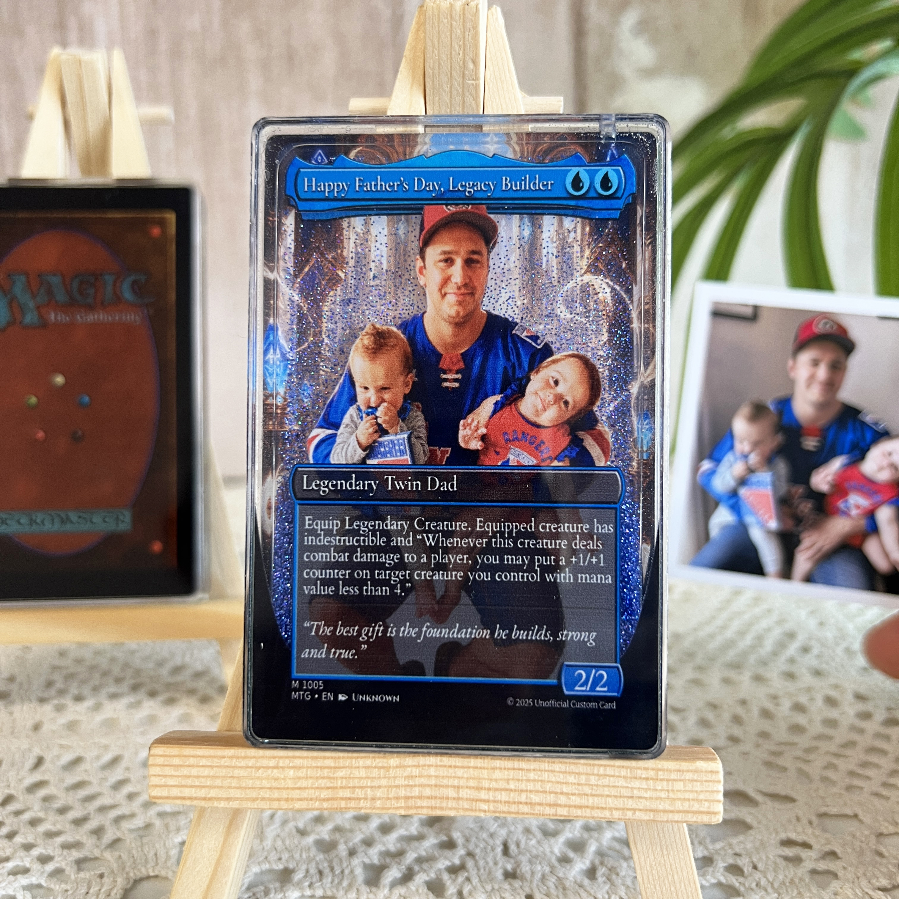 Custom Magic Style 3D Flowing Glitter Trainer Card for Dad