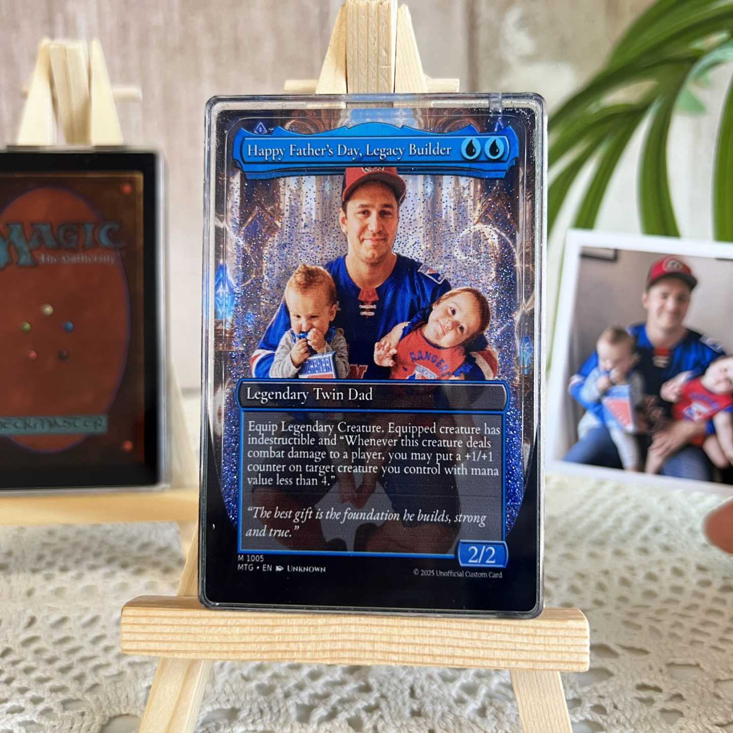 Custom Magic Style 3D Flowing Glitter Trainer Card for Dad