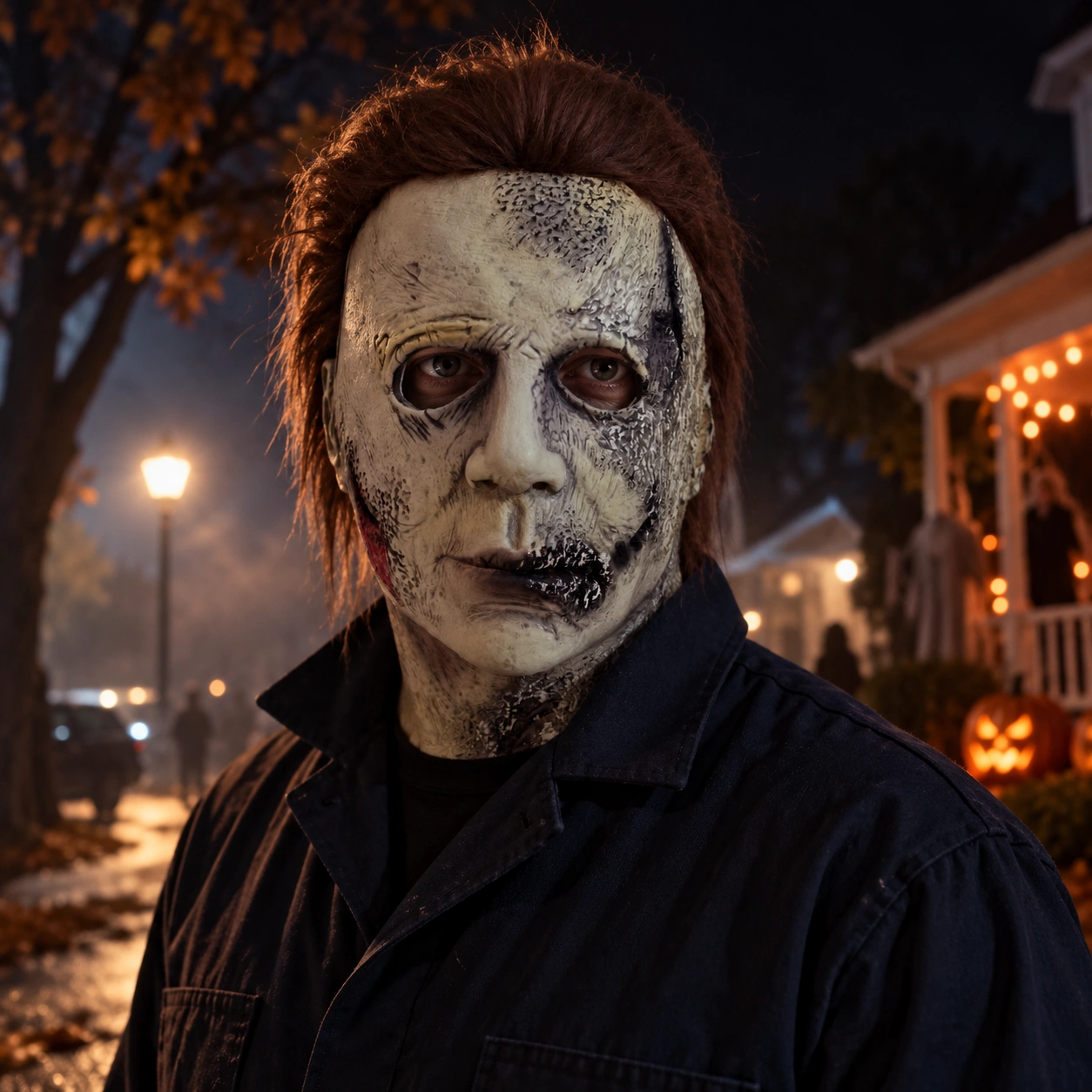 Michael Myers Weathered Burnt Slasher Silicone Mask Wearing Real Eyes