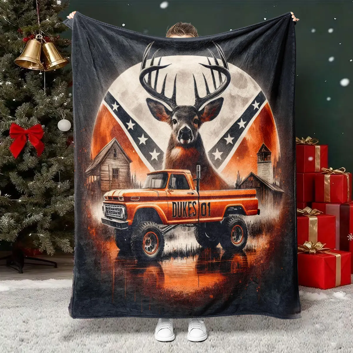 Deer Vintage Truck Flannel Blanket