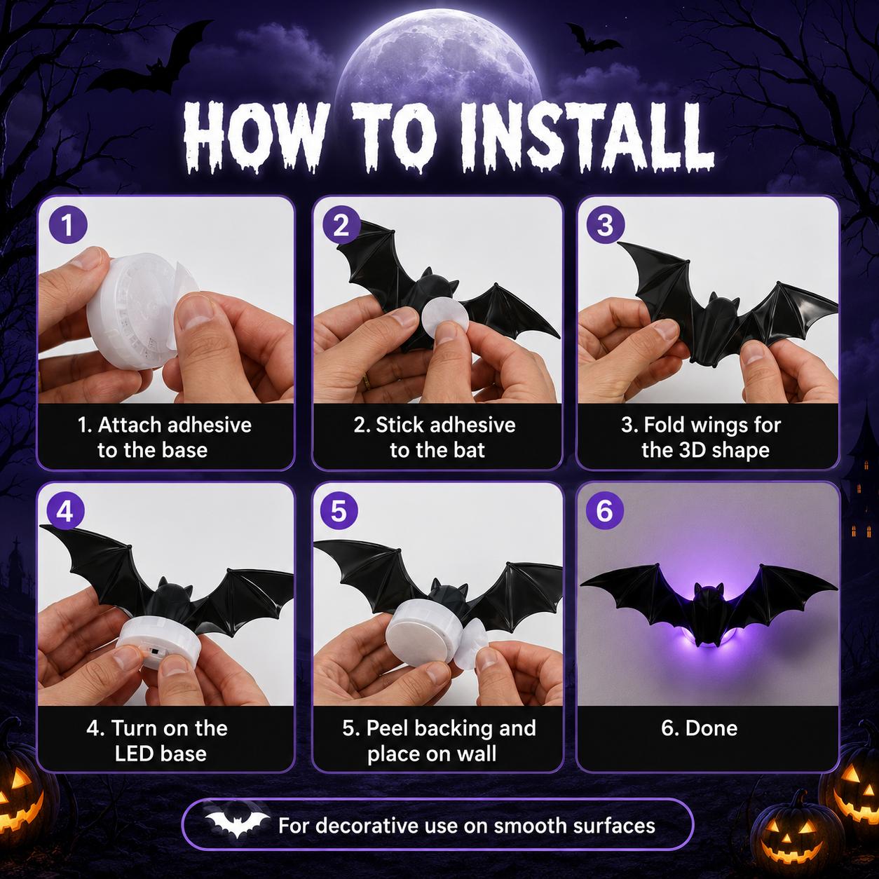 3D Bat Light LED Decorations, 12pcs/24pcs Halloween Spooky Ornaments, Bendable Wall Stickers with Smooth Bubble-Free Application, Easy Install Battery Powered Glowing Decor, Non-Remote Indoor Decor for Home, Party, Window, Door, Festival 3D Bat Light LED Decorations, 12pcs/24pcs Halloween Spooky Ornaments, Bendable Wall Stickers with Smooth Bubble-Free Application, Easy Install Battery Powered Glowing Decor, Non-Remote Indoor Decor for Home, Party, Window, Door, Festival