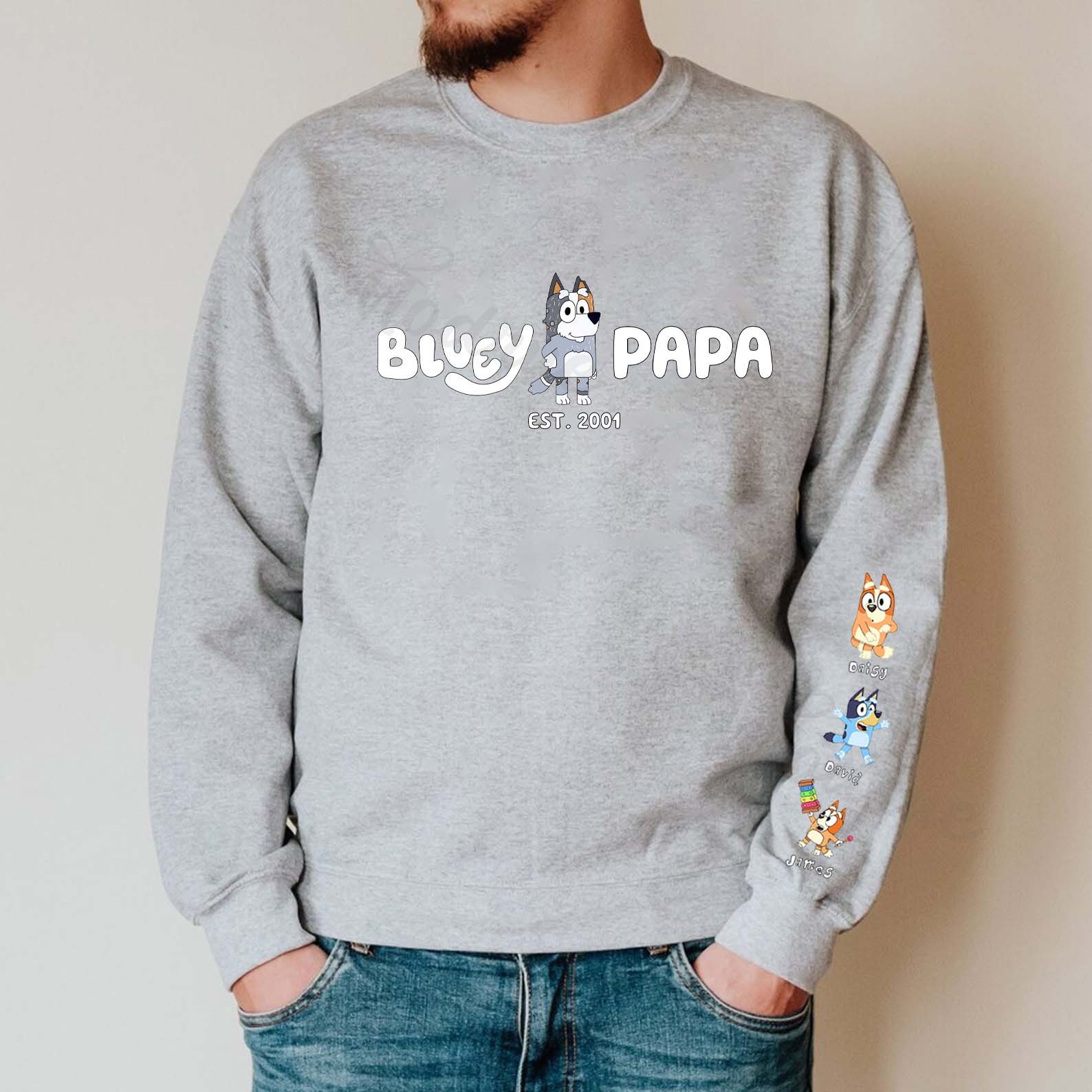 Custom Cartoon PAPA Sweatshirt with Kid's Name on Sleeve