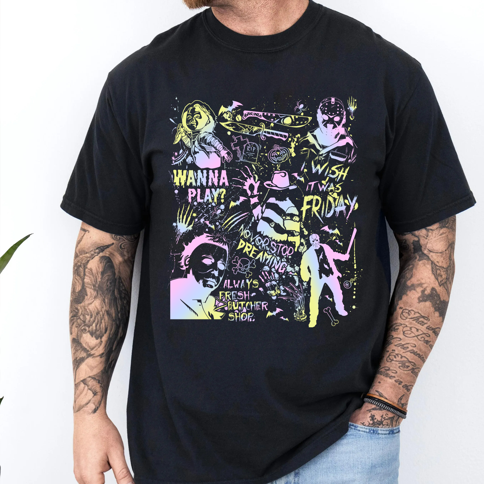Neon Halloween Horror Characters Shirt