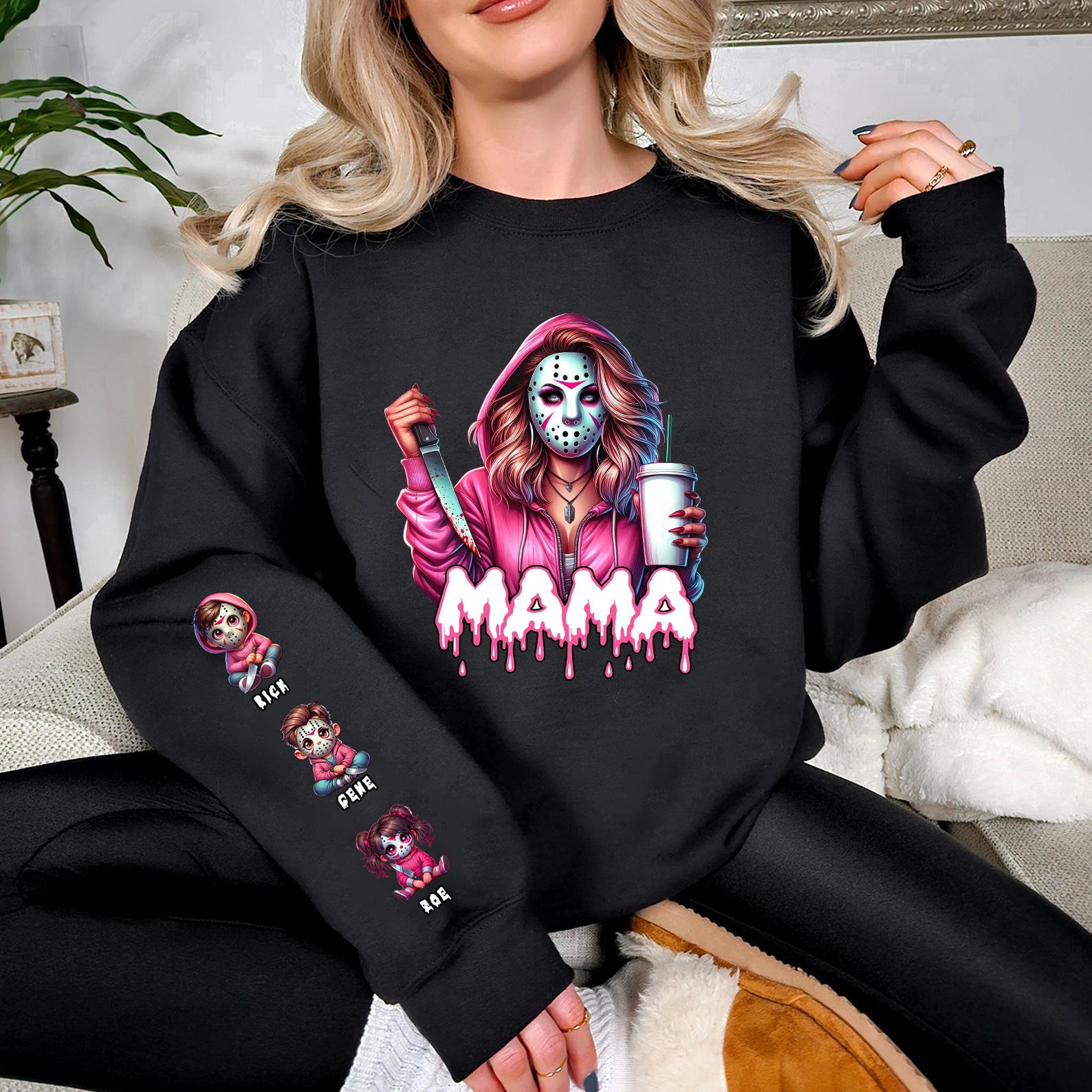 Personalized Horror Mask Mama Halloween Sweatshirt
