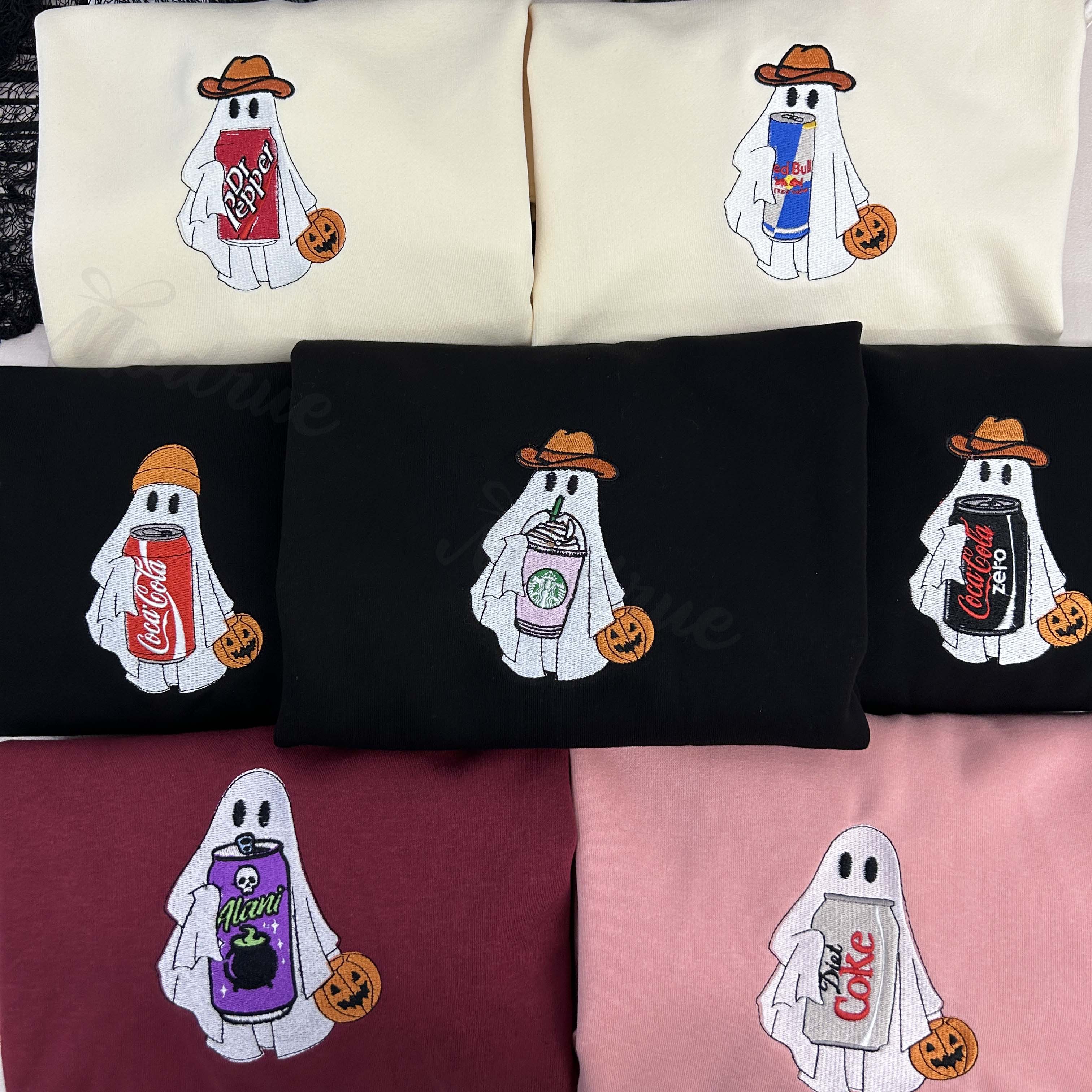 Ghost Drinking Halloween Embroidered Sweatshirt