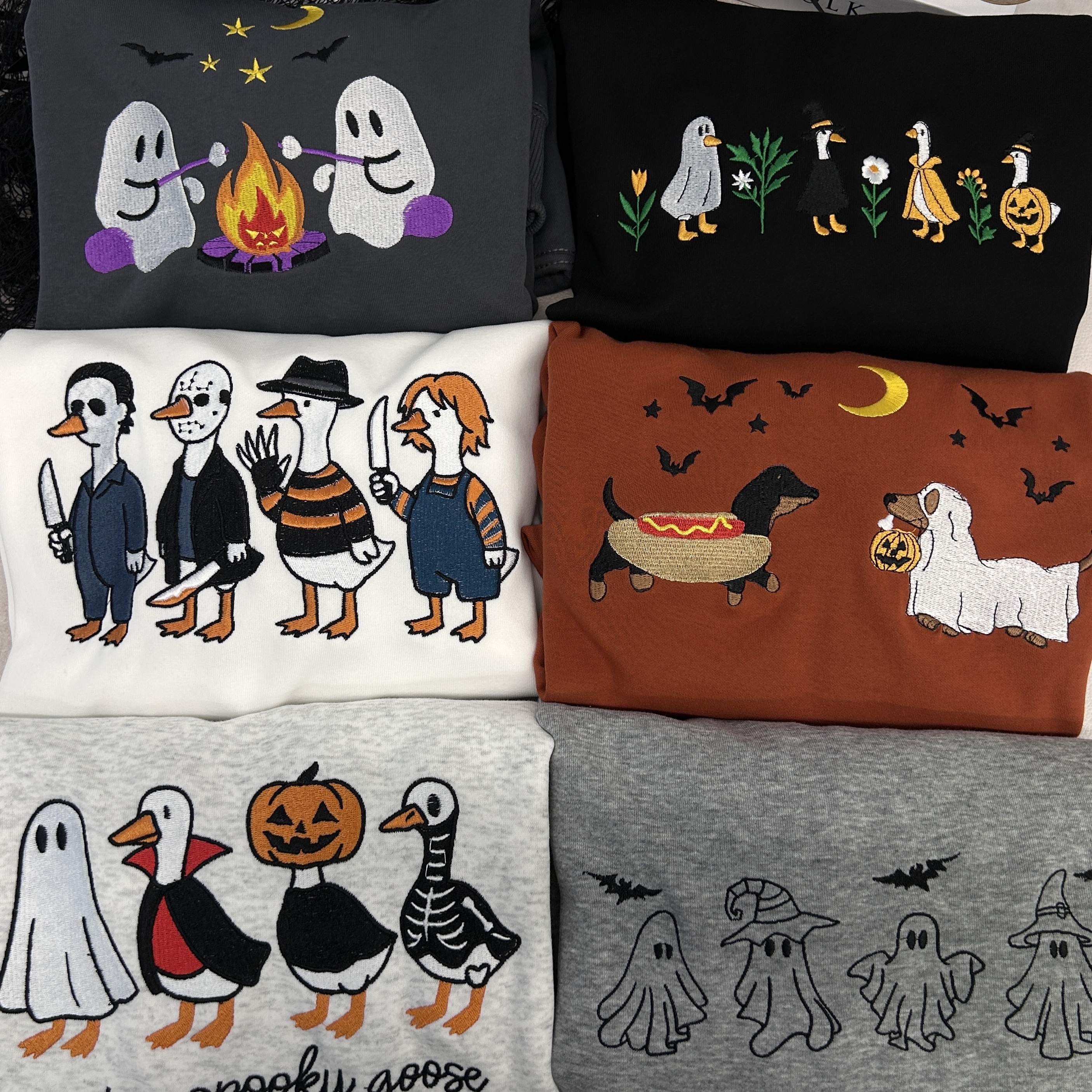 Embroidered Cute Ghost Camping Sweatshirt