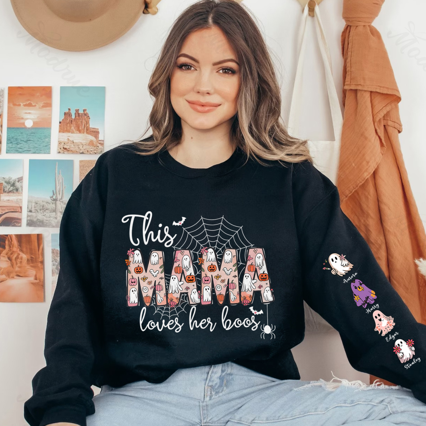 Halloween Spider Mama Wears Her Heart on Her Sleeve Custom Sweatshirt