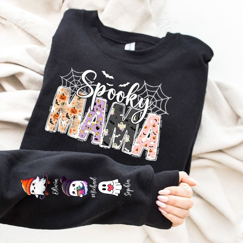 Halloween Mama Wears Her Ghost Kids on Her Sleeve Custom Sweatshirt