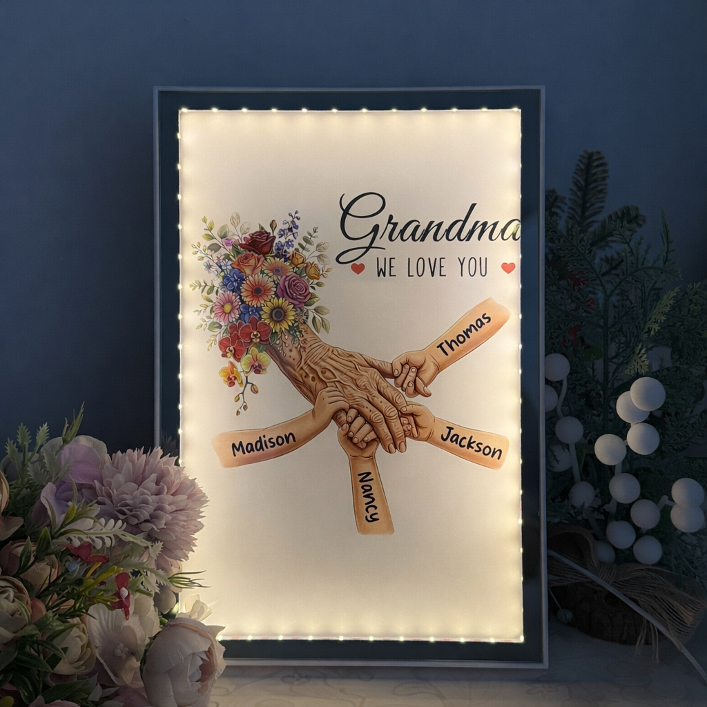 Personalized Mommy and Children Holding Hands Mirror Light Box
