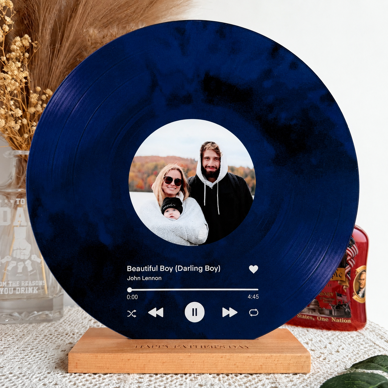 Personalized Vinyl Record Photo Plaque with NFC for Dad