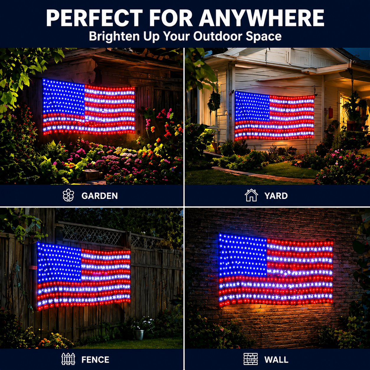 Solar American Flag Net Lights