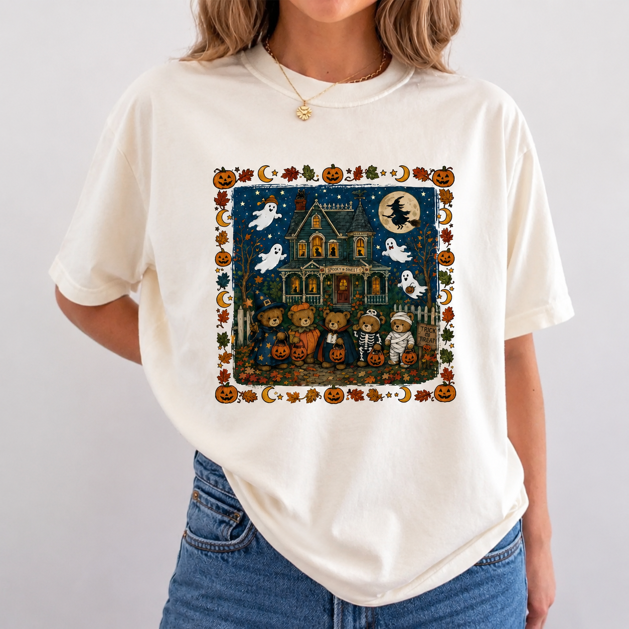 Vintage 90s Halloween Spooky Cute Bears Comfort Wash Tee
