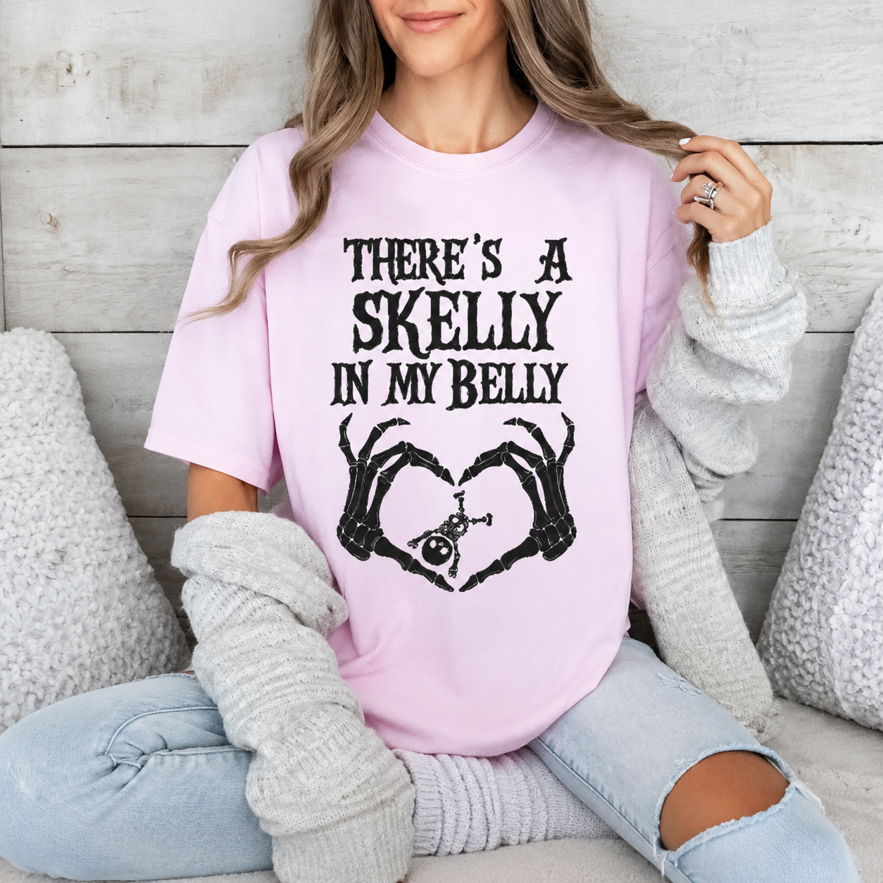 Spooky Mama Skelly in My Belly Halloween Pregnancy Shirt