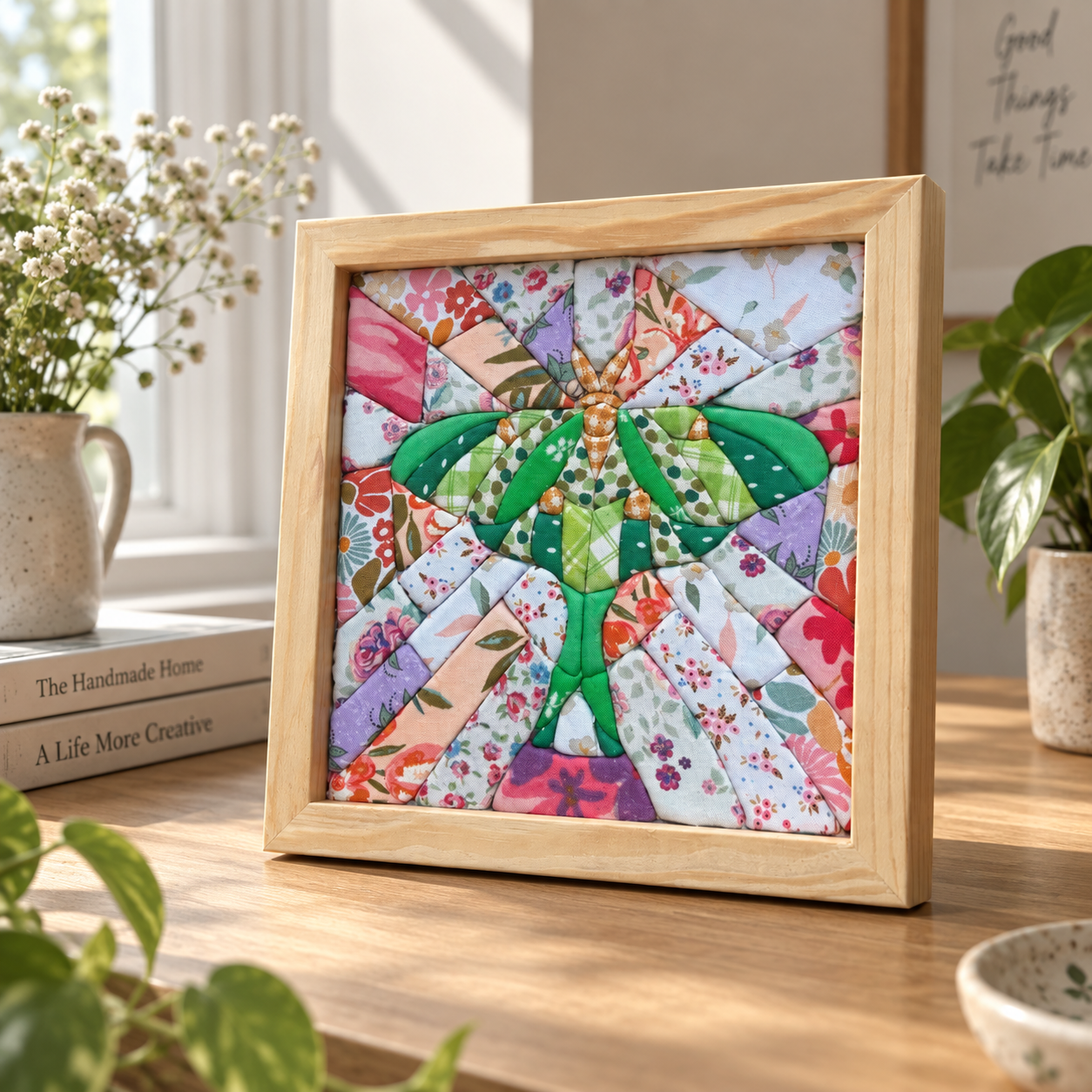 Luna Moth 3D Fabric Mosaic Patchwork Wall Art