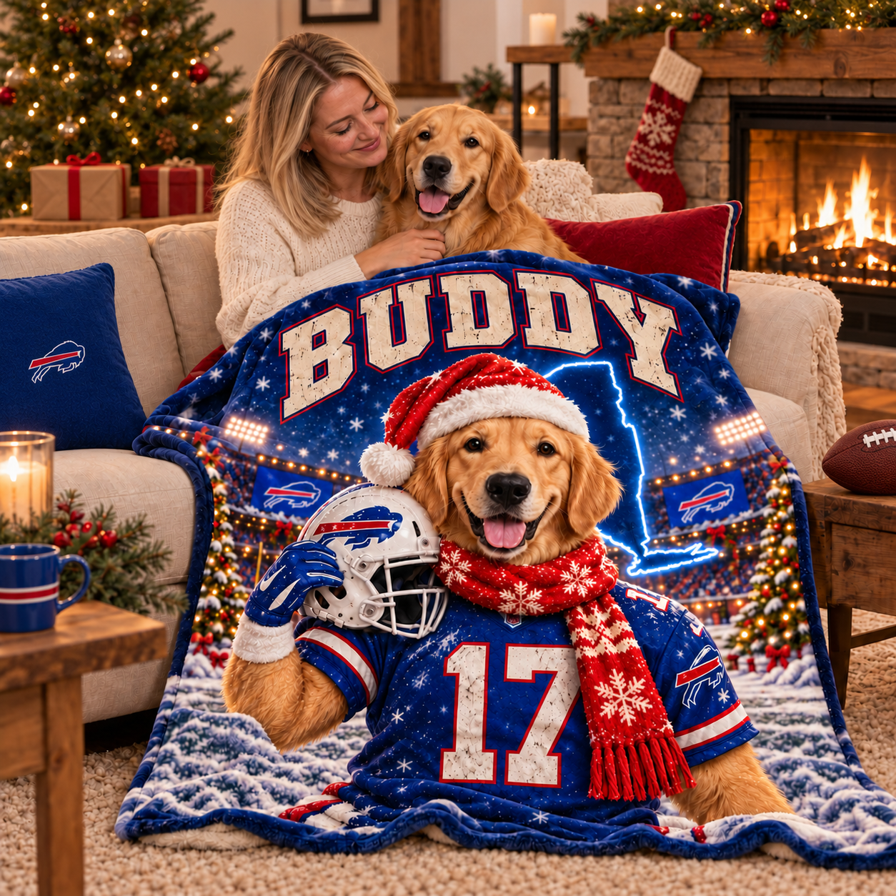 Personalized Pet Photo Christmas Football Blanket