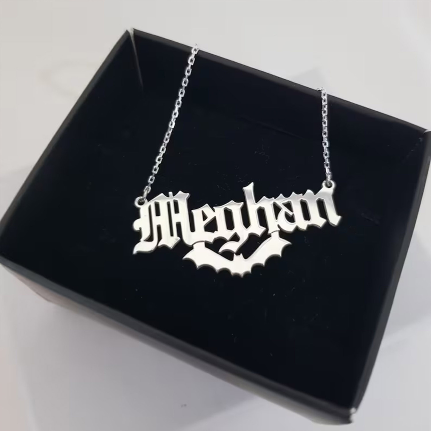 Personalized Custom Halloween Name Necklace With Bat