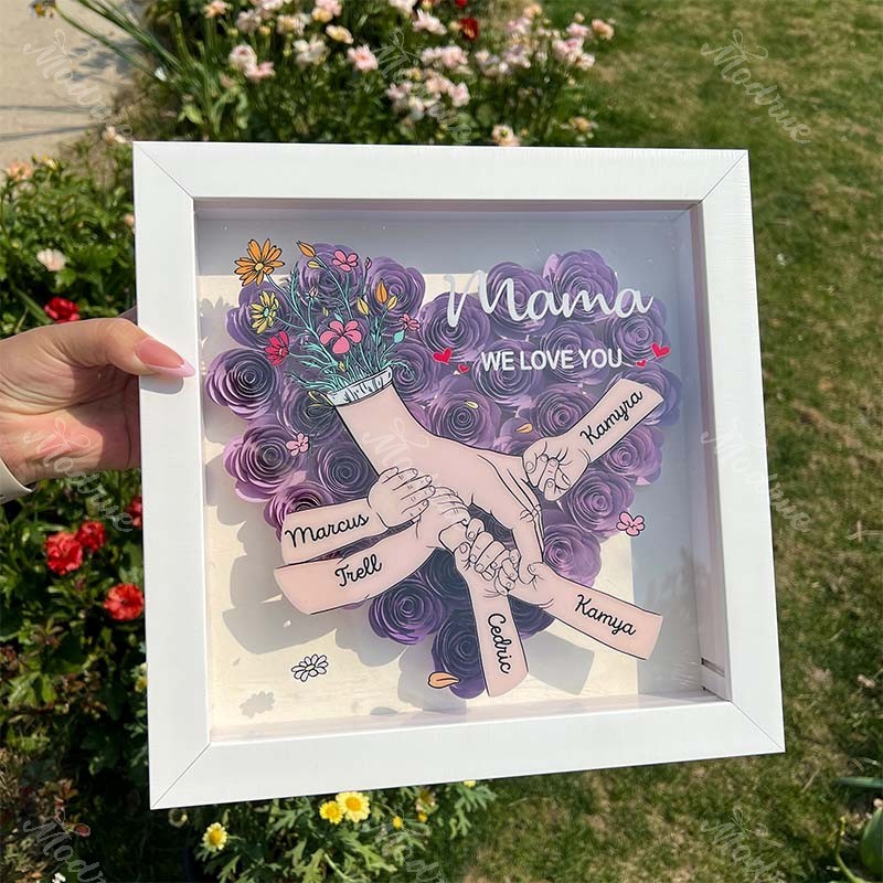 We Love You Mommy Hand Holding Pro- Custom Flower Shadow Box