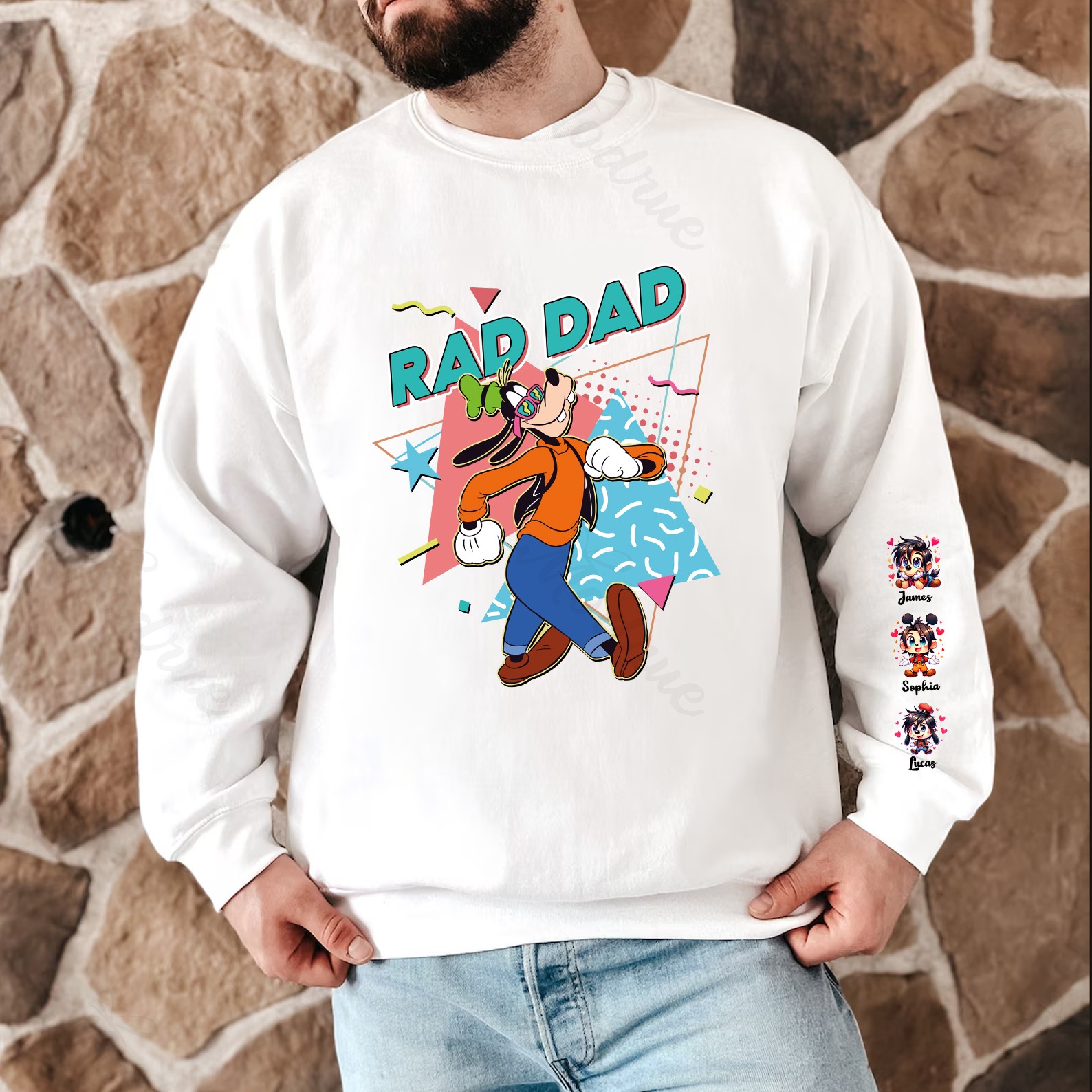 Custom Rad Dad Cute Sweatshirt with Kid's Name on Sleeve