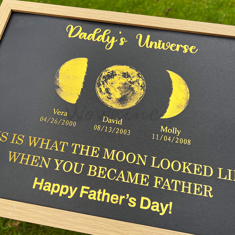 Custom Moon Phase Frame With Text & Date- Daddy's Universe