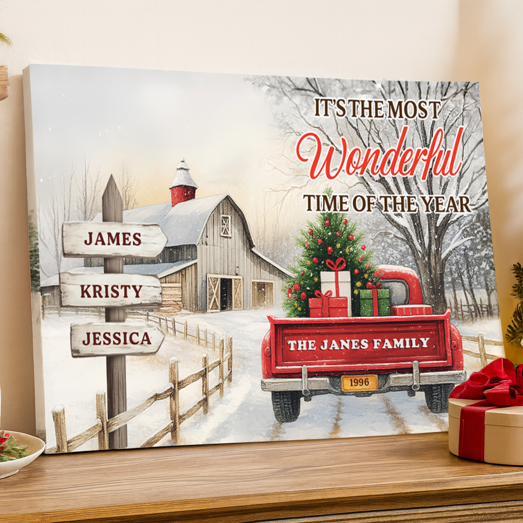 Custom Christmas Truck Family Canvas
