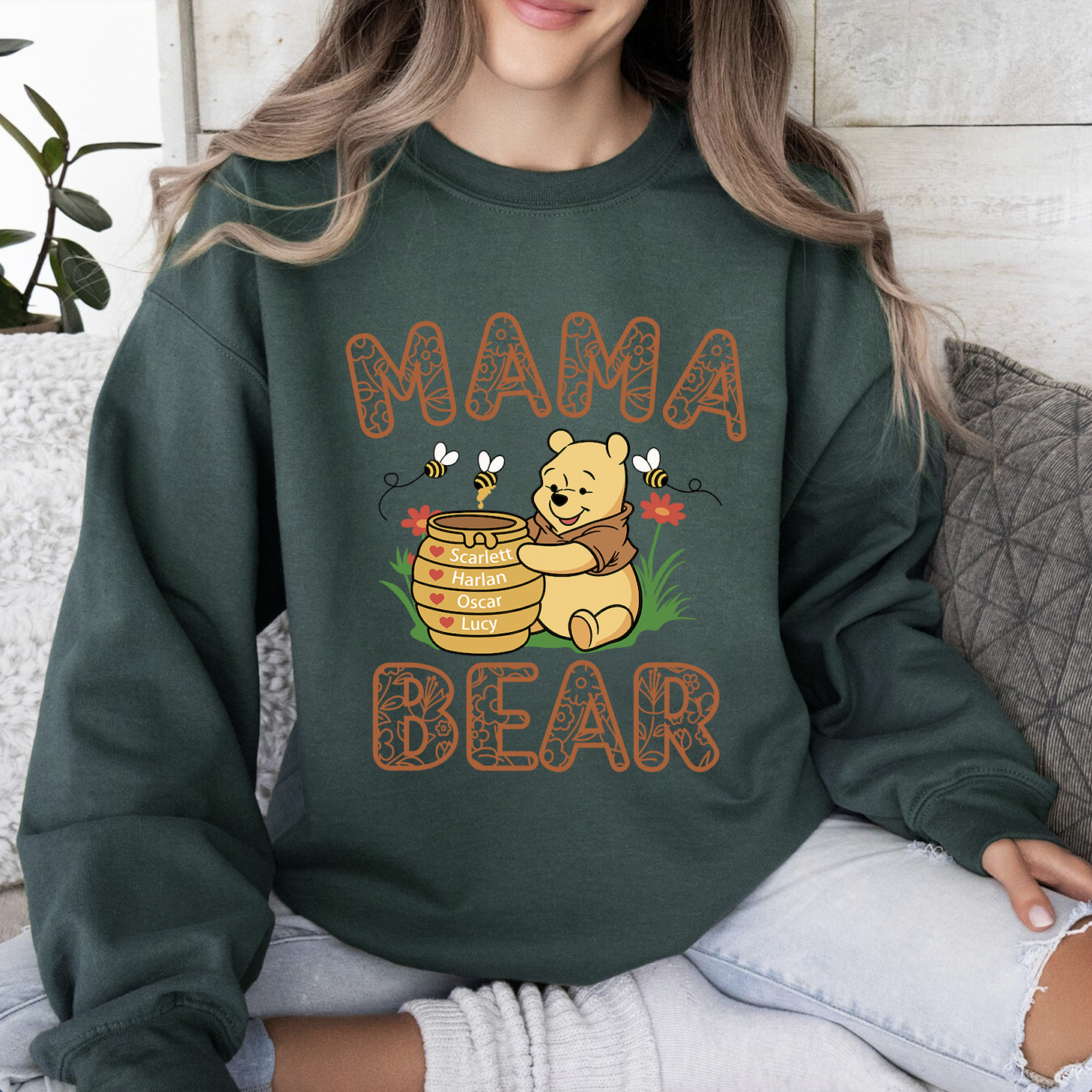 Personalized Mama Bear Embroidered Sweatshirt with kids names