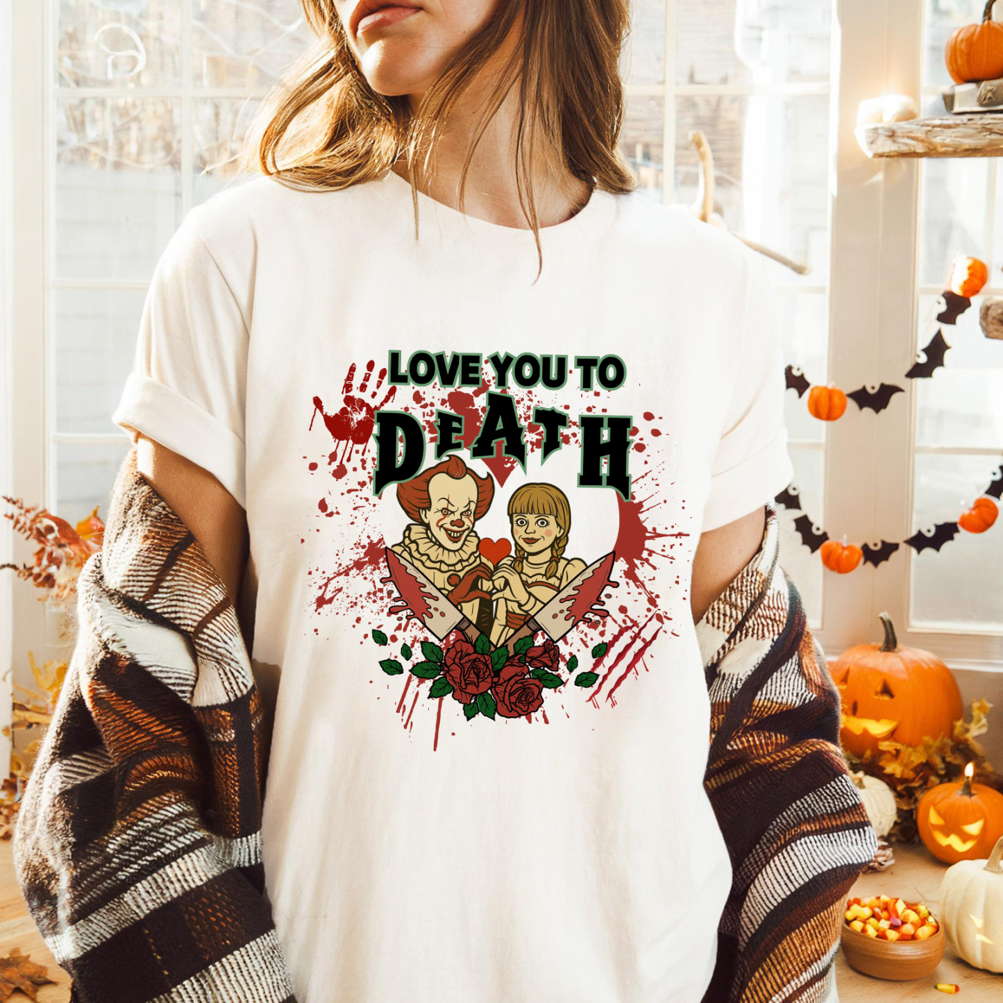 Love You to Death Halloween Horror Characters Tee