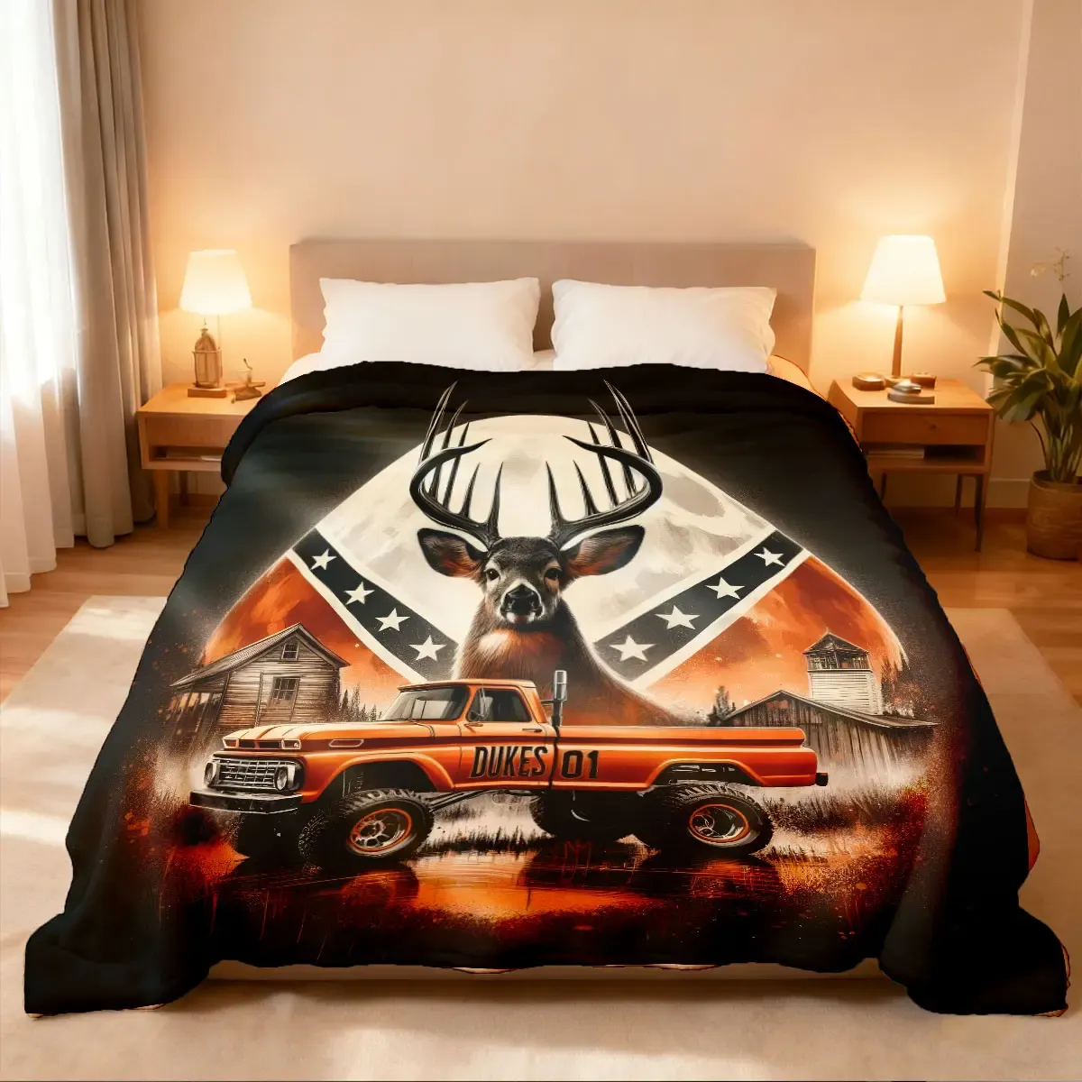 Deer Vintage Truck Flannel Blanket