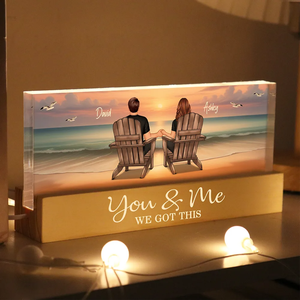 Eternal Sunset Beach Couple Personalized Acrylic Block LED Night Light, Anniversary Gift For Him, Her, Husband, Wife