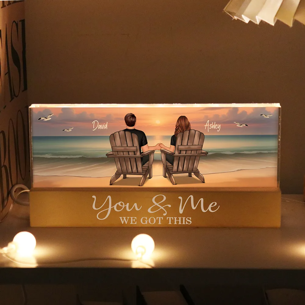 Eternal Sunset Beach Couple Personalized Acrylic Block LED Night Light, Anniversary Gift For Him, Her, Husband, Wife