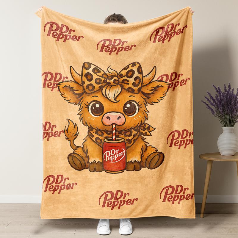 Cartoon Cute Highland Cow Pattern Blanket
