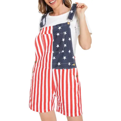 4th of July American Flag Overalls for Mens Womens