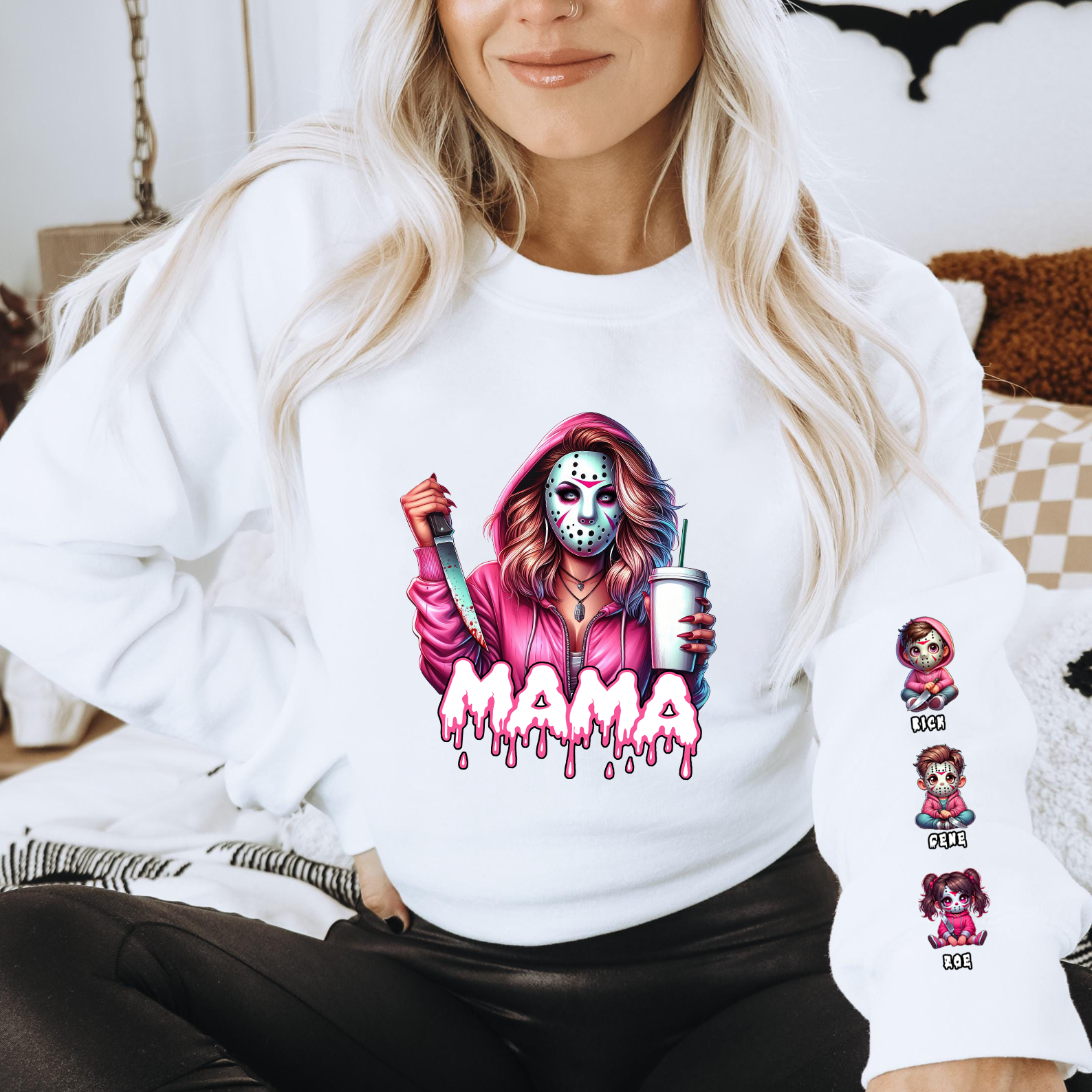 Personalized Horror Mask Mama Halloween Sweatshirt