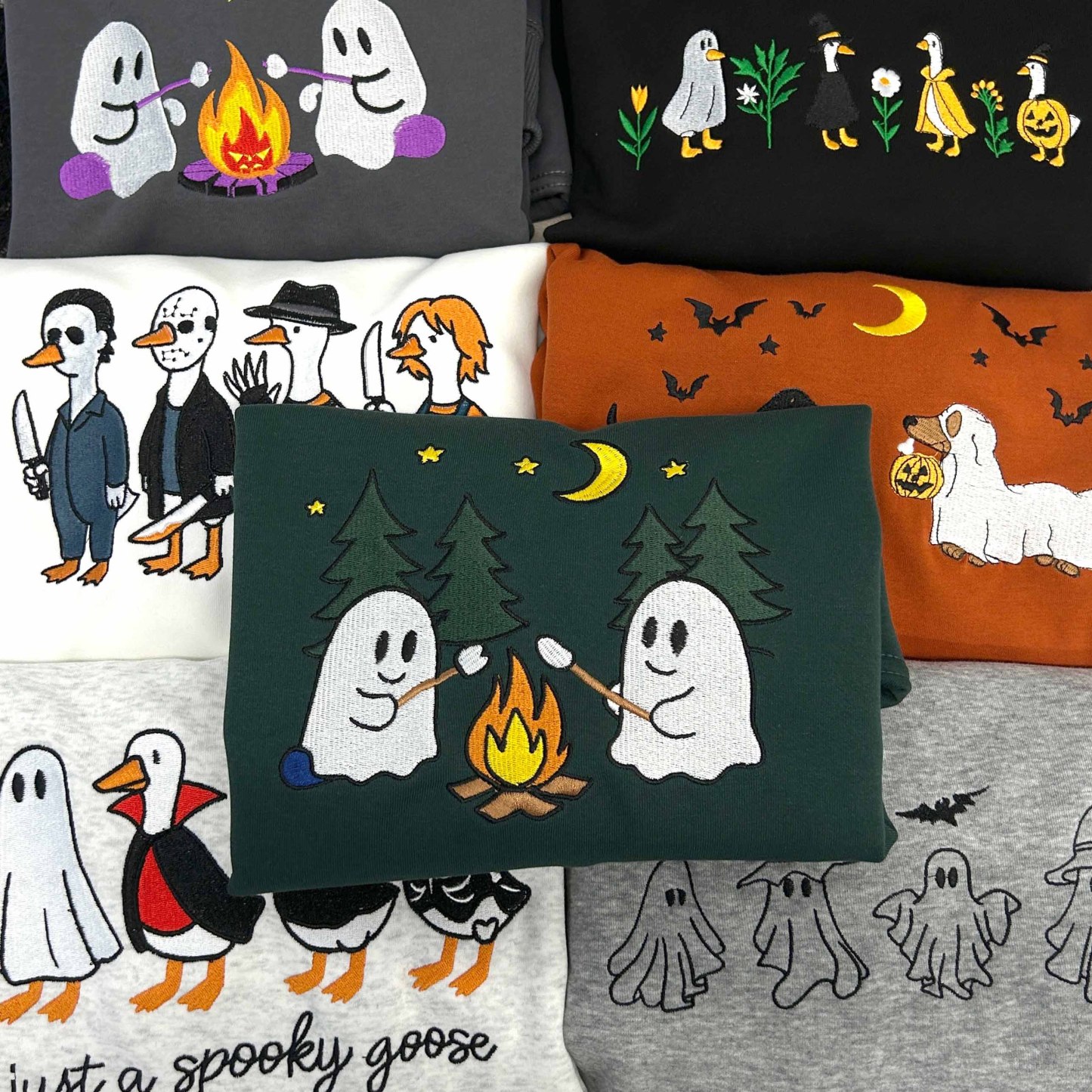 Cute Camping Ghosts Embroidered Shirt