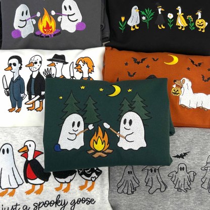 Cute Camping Ghosts Embroidered Shirt