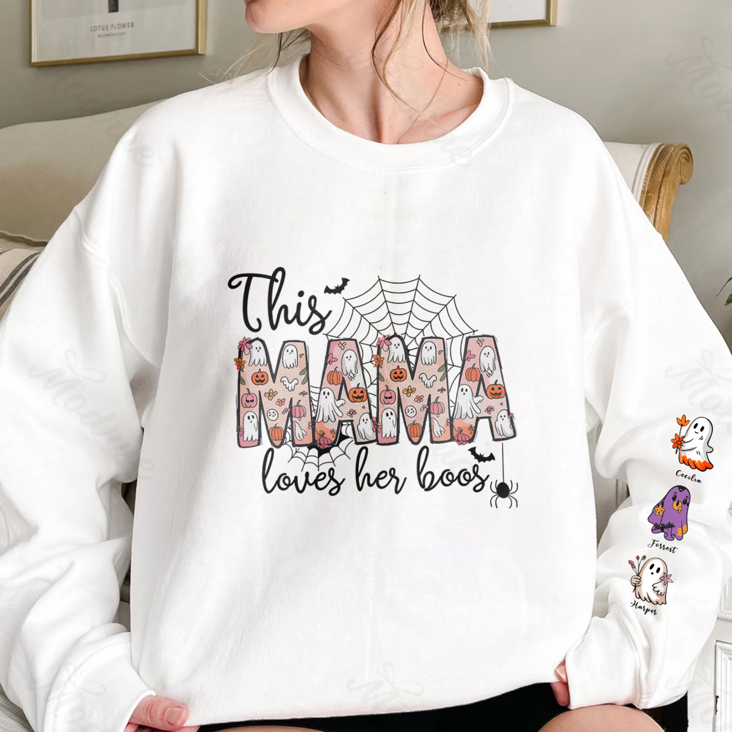 Halloween Spider Mama Wears Her Heart on Her Sleeve Custom Sweatshirt