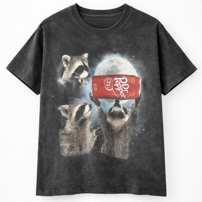 Vintage Dr Pepper Raccoon Graphic Tee - Moon Reaching Raccoon
