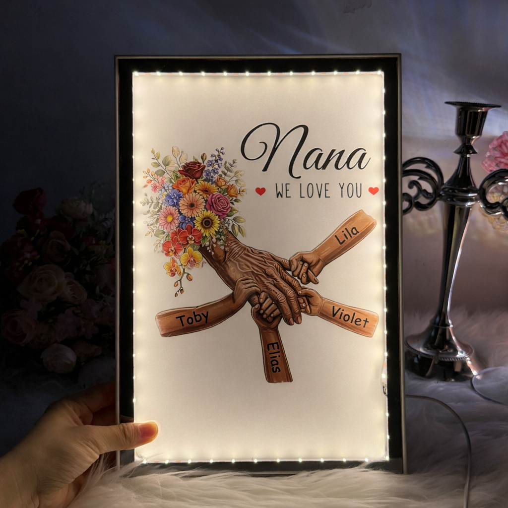 Personalized Mommy and Children Holding Hands Mirror Light Box