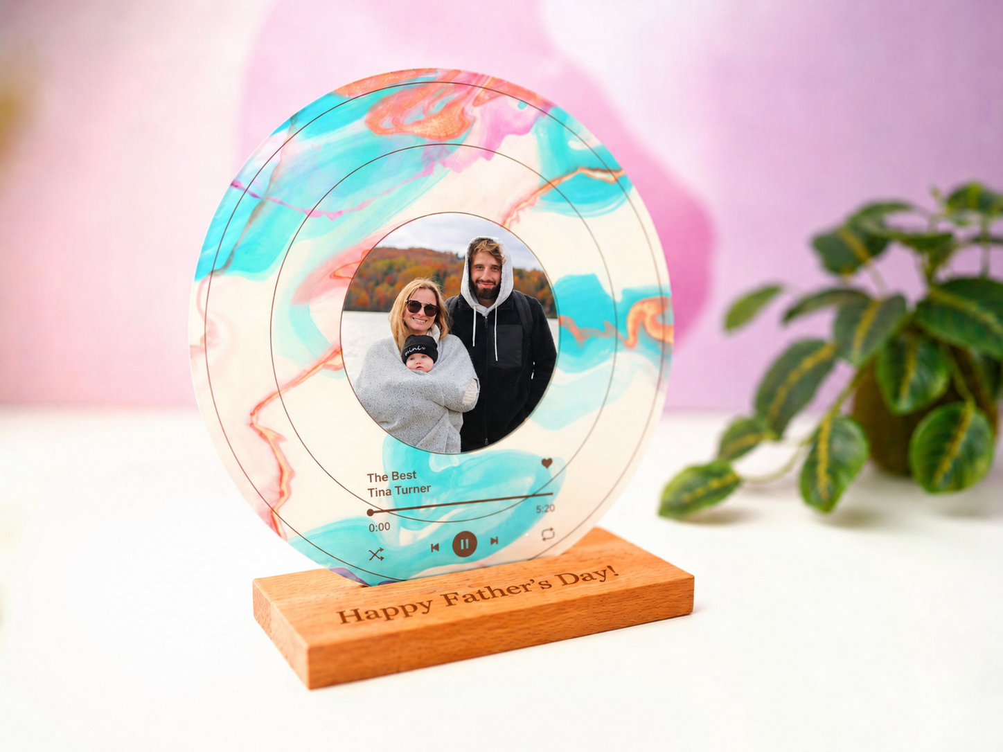 Personalized Vinyl Record Photo Plaque with NFC for Dad