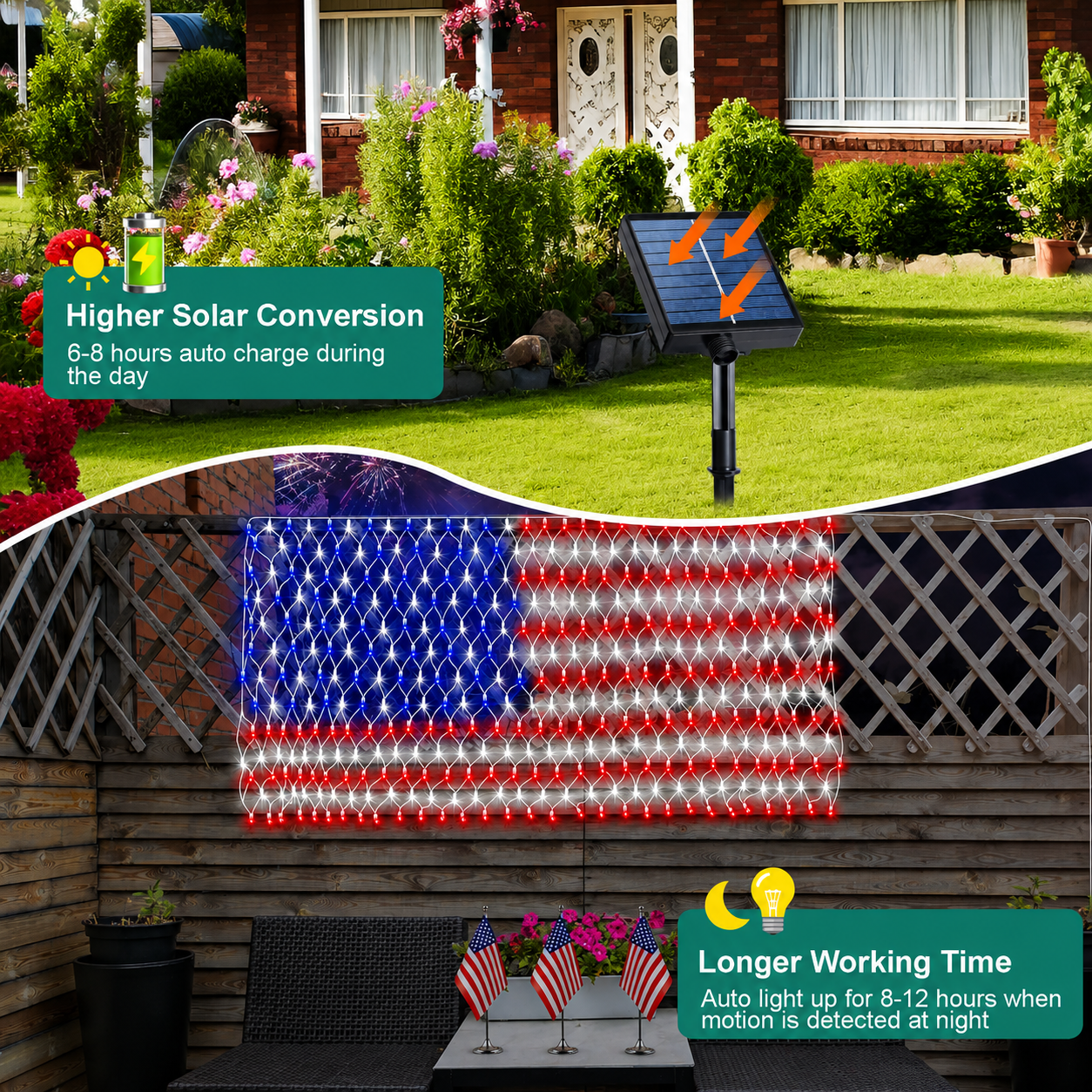 Solar American Flag Net Lights