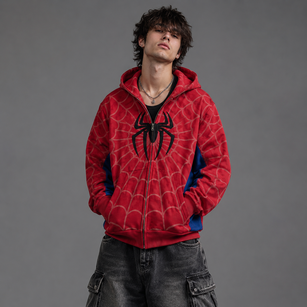 Cyber Web Full-Zip Streetwear Hoodie